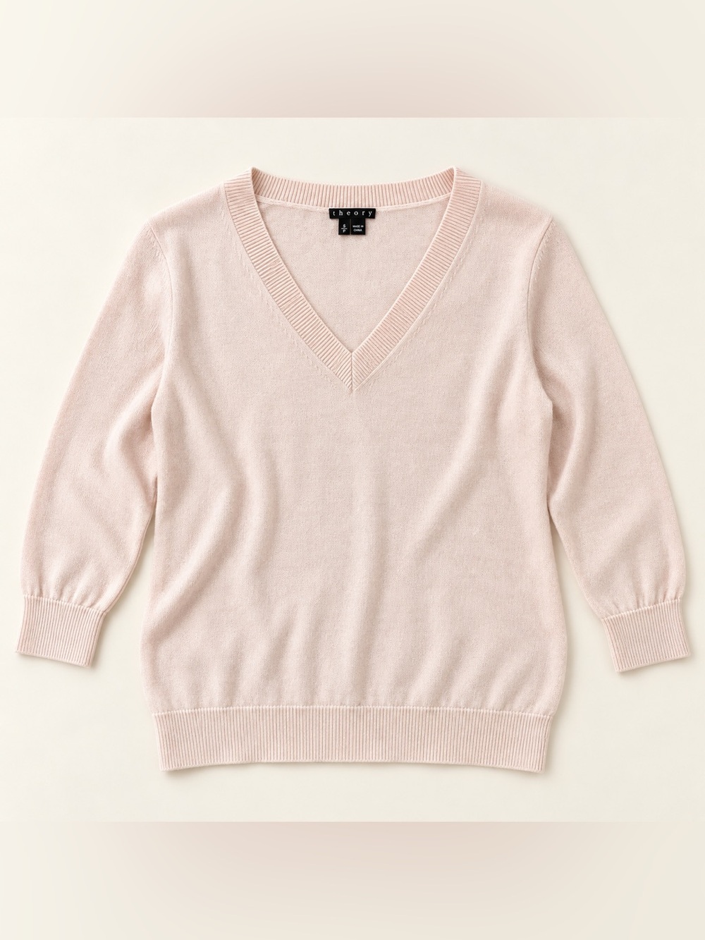 Theory Cashmere Blend V-Neck Sweater Ballet Pink